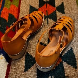 BareTraps Tan Sandals with Woven Design